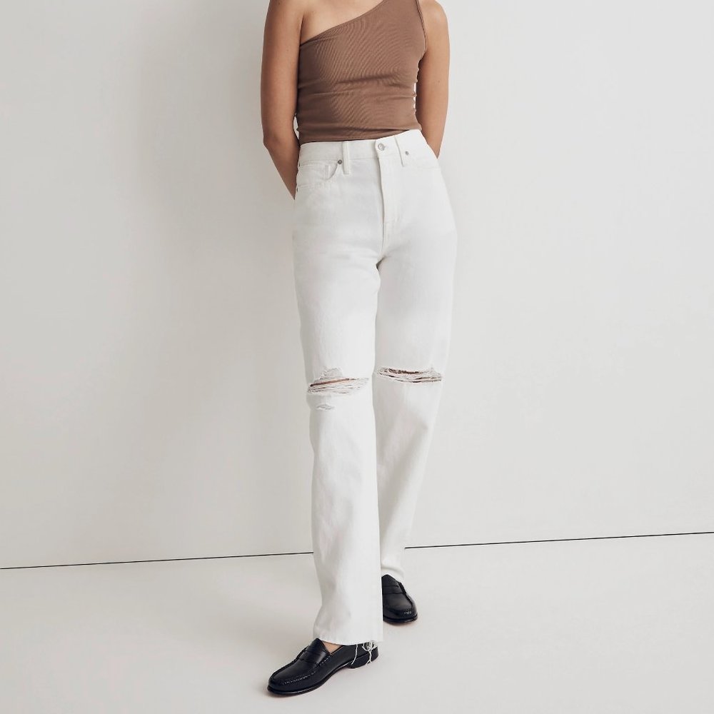 [NWT] Madewell Distressed Straight Leg Boyfriend Jean in White